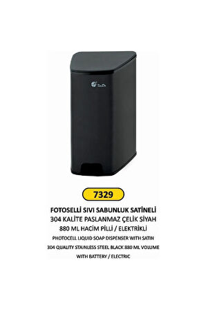 880 ml Paslanmaz Çelik Siyah Fotoselli Sıvı Sabunluk