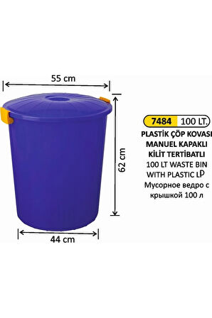 Plastik Kapaklı Çöp Kovası  100 Litre