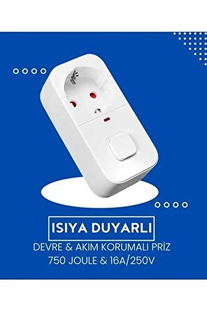 vothoon Isıya Duyarlı Devre ve Akım Korumalı Duvar Tekli Anahtarlı Priz Fiş 16a/250v 750