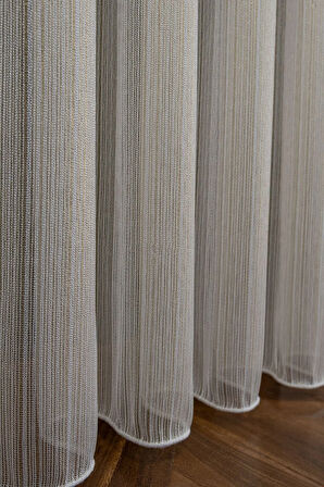 Altın Gold Renk Sim Çelik Tarz Tasarım Tül 1/2 Kat Pileli Tül Perde