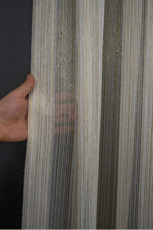 Altın Gold Renk Sim Çelik Tarz Tasarım Tül 1/3 Sık Pileli Tül Perde