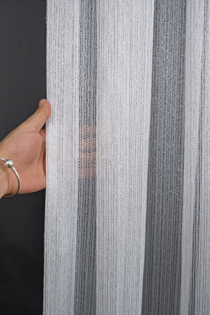 Gümüş Metalik Gri Renk Sim Çelik Tarz Tasarım Tül 1e2 Kat Pileli