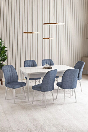Lara Beyaz 80 X 132 Açılabilir MDF Mutfak Masası 6  Sandalye