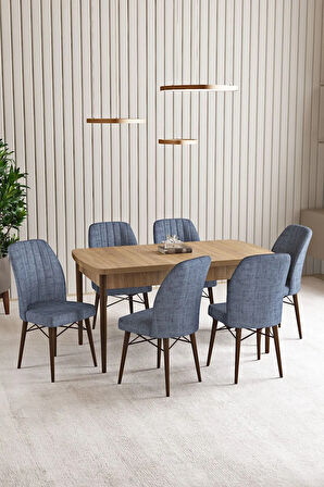 Lara Meşe Desen 80 X 132 Açılabilir MDF Mutfak Masası 6  Sandalye