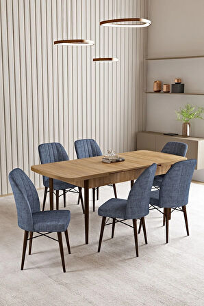 Lara Meşe Desen 80 X 132 Açılabilir MDF Mutfak Masası 6  Sandalye