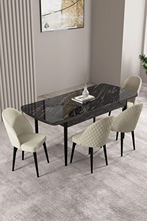 Elis Barok Desen 80x132 Açılabilir Masa Takımı 4 Sandalye, 1 Bench