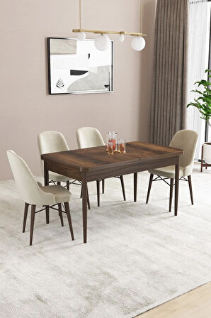 Elis Barok Desen 80x132 Açılabilir Yemek Odası Takımı 4 Sandalye, 1 Bench