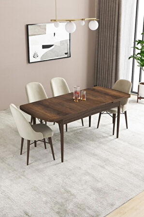Elis Barok Desen 80x132 Açılabilir Yemek Odası Takımı 4 Sandalye, 1 Bench