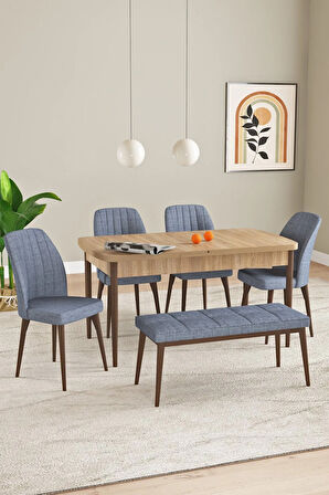Elis Meşe Desen 80x132 Açılabilir Yemek Odası Takımı 4 Sandalye, 1 Bench