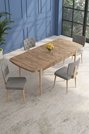 Elis Siyah Mermer Desen 80x132 Açılabilir Yemek Odası Takımı 4 Sandalye, 1 Bench
