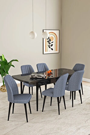 Daisy MDF Barok Desen Açılabilir 80x132 Cm 4 Sandalyeli Mutfak Masası Takımı