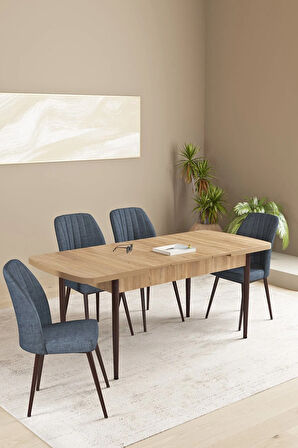 Daisy MDF Meşe Desen Açılabilir 80x132 Cm 4 Sandalyeli Mutfak Masası Takımı