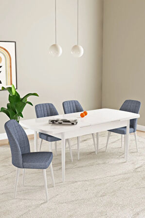 Elis Beyaz Mermer Desen 80x132 Açılabilir Masa Takımı 4  Sandalye