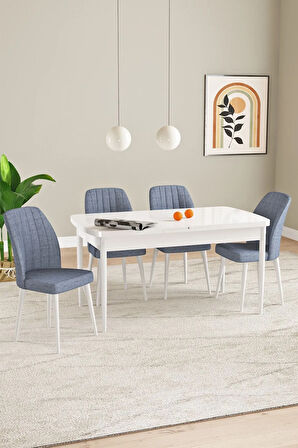 Elis Beyaz Mermer Desen 80x132 Açılabilir Yemek Odası Takımı 4  Sandalye