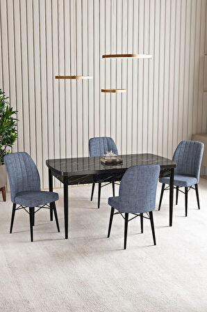Lara Siyah Mermer Desen 80 X 132 Açılabilir MDF Mutfak Masası 4  Sandalye