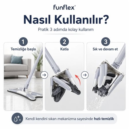 FunFlex Paspas Mop Setleri Mikrofiber 360 Derece Sıkmalı