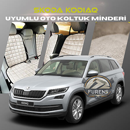 Skoda Kodiaq Bej Renk Tay Tüyü Cepli & Terletmez Sırtlı Oto Koltuk Minder Seti - Koltuk Koruma Kılıfı (ÖN & ARKA TAM SET)