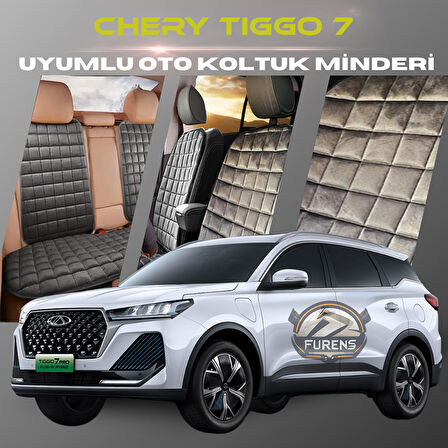 Chery Tiggo 7 & Pro Antrasit Renk Tay Tüyü Cepli & Terletmez Sırtlı Oto Koltuk Minder Seti - Koltuk Koruma Kılıfı (ÖN & ARKA TAM SET)