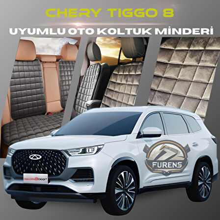 Chery Tiggo 8 & Pro Antrasit Renk Tay Tüyü Cepli & Terletmez Sırtlı Oto Koltuk Minder Seti - Koltuk Koruma Kılıfı (ÖN & ARKA TAM SET)