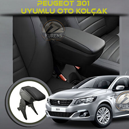 Peugeot 301 2012-2021Uyumlu Kol Dayama Ve Kolçak Sürgülü Bardaklıklı Ayarlanabilir Siyah Deri