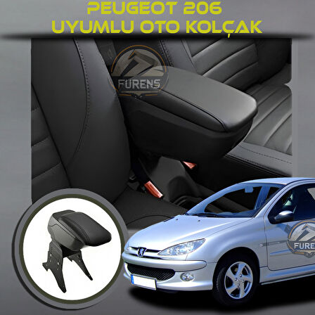 Peugeot 206 1998-2003 Uyumlu Kol Dayama Ve Kolçak Sürgülü Bardaklıklı Ayarlanabilir Siyah Deri