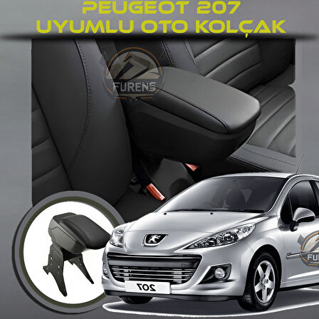 Peugeot 207 Uyumlu Kol Dayama Ve Kolçak Sürgülü Bardaklıklı Ayarlanabilir Siyah Deri