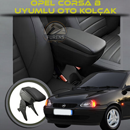 Opel Corsa B Uyumlu Kol Dayama Ve Kolçak Sürgülü Bardaklıklı Ayarlanabilir Siyah Deri