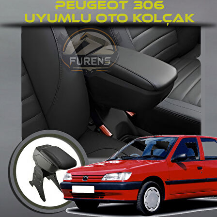 Peugeot 306  Uyumlu Kol Dayama Ve Kolçak Sürgülü Bardaklıklı Ayarlanabilir Siyah Deri