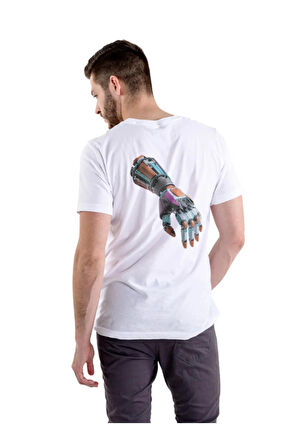 Fütüristik Robotik El Baskılı T-Shirt