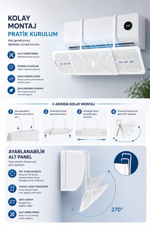Ayarlanabilir Klima Yönlendirici Aparat 56-95 cm | Klima Hava Yönlendirici Deflektör | Klima Rüzgar Önleyici | Klima Çarpmasını Önleyici Askılı Klima Aparatı | Split Klima Uyumlu