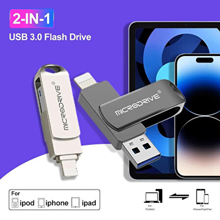 İphone Uyumlu 64 Gb Lightning ve Usb 3.0 Flash Bellek Otg Çift Giriş Hızlı Premium