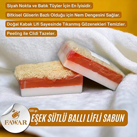 FAWAR El Yapımı Doğal Kabak Lifli Ballı Eşek Sütü Sabunu