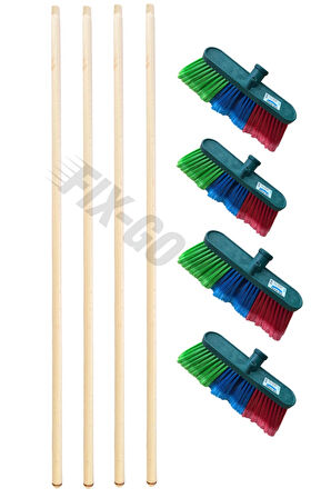Fırça Sapı Ahşap Sap 150 cm ve Oto Fırça 17 cm Yumuşak 4'lü Set