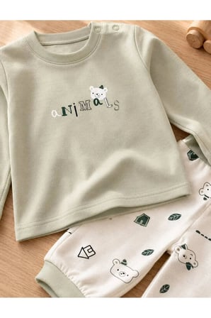 Unisex Bebek Pijama Takımı Ayıcık Baskılı — Yeşil
