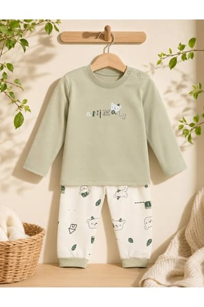Unisex Bebek Pijama Takımı Ayıcık Baskılı — Yeşil