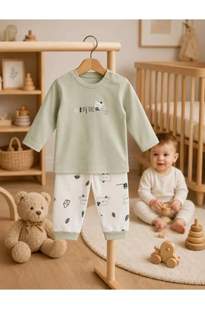 Unisex Bebek Pijama Takımı Ayıcık Baskılı — Yeşil