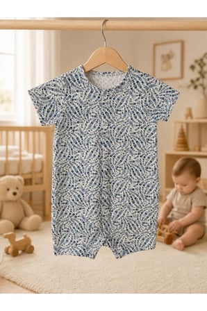 Kız Bebek Tulum Çıtçıtlı Çiçek Desenli — Mavi