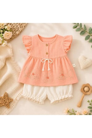 Kız Bebek Takım Nakışlı Bebe Yaka — Somon