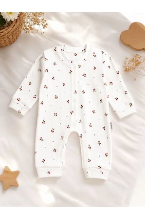 Kız Bebek Tulum Kirazlı Bebe Yaka — Beyaz