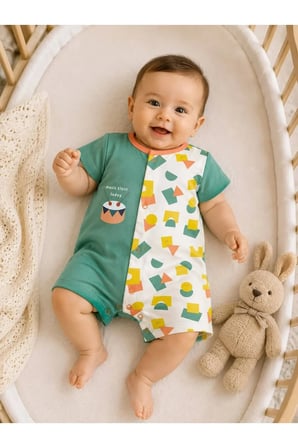 Unisex Bebek Tulum Çıtçıtlı Kısa Kollu — Yeşil