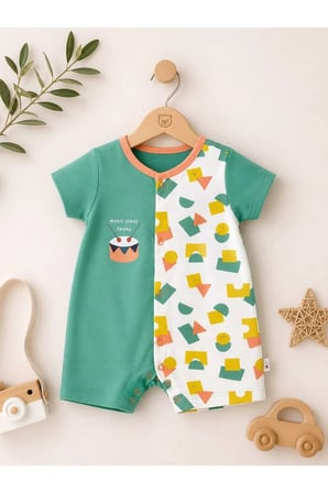 Unisex Bebek Tulum Çıtçıtlı Kısa Kollu — Yeşil