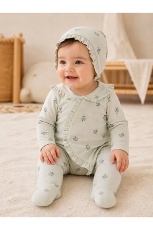 Kız Bebek Tulum Bebe Yaka Uzun Kollu — Açık Mavi