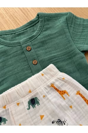 Unisex Çocuk Takım Şortlu Hayvan Desenli — Yeşil