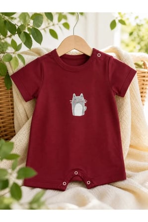 Unisex Bebek Tulum Kedi Desenli — Kırmızı