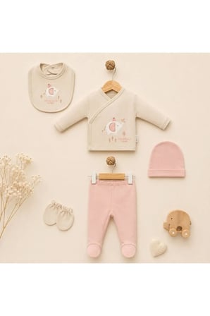 Bebek Zıbın Seti 5'li Fil Desenli — Pembe
