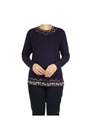 KADIN YAKA ETEK İŞLEME VE TAŞLI MEVSİMLİK NERGİS BLUZ