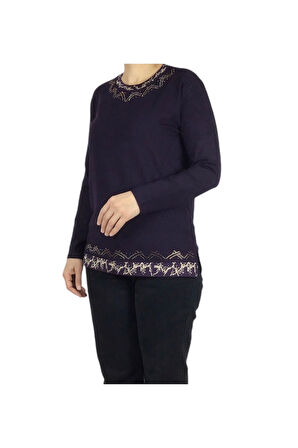 KADIN YAKA ETEK İŞLEME VE TAŞLI MEVSİMLİK NERGİS BLUZ