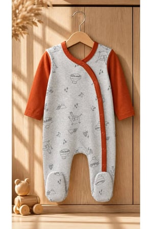 Unisex Bebek Tulum Rakun Desenli — Gri Turuncu
