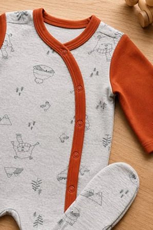 Unisex Bebek Tulum Rakun Desenli — Gri Turuncu