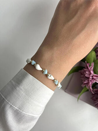 Deniz Kabuklu Mavi Kristal Taşlı Chic Makrome Bileklik